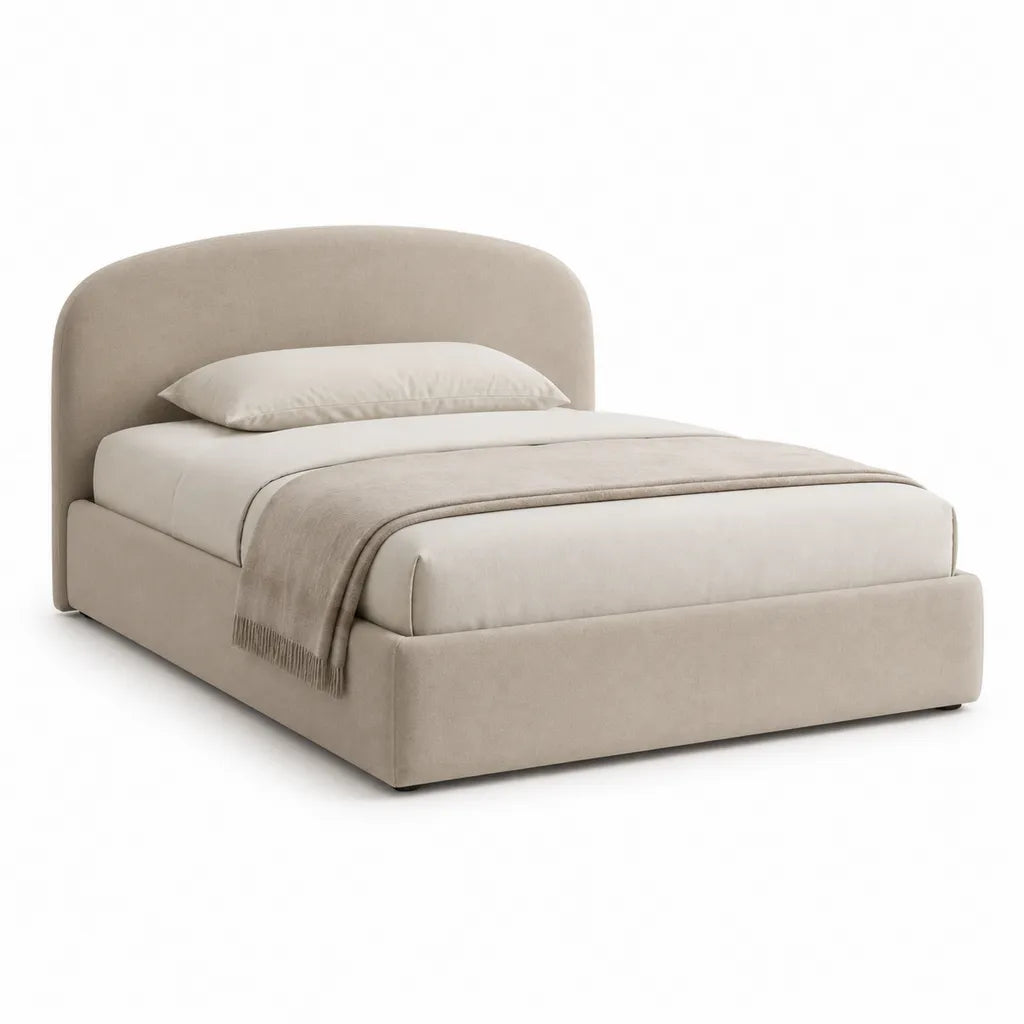 Lit double capitonne avec cadre de lit 160 x 200 cm en polyester beige