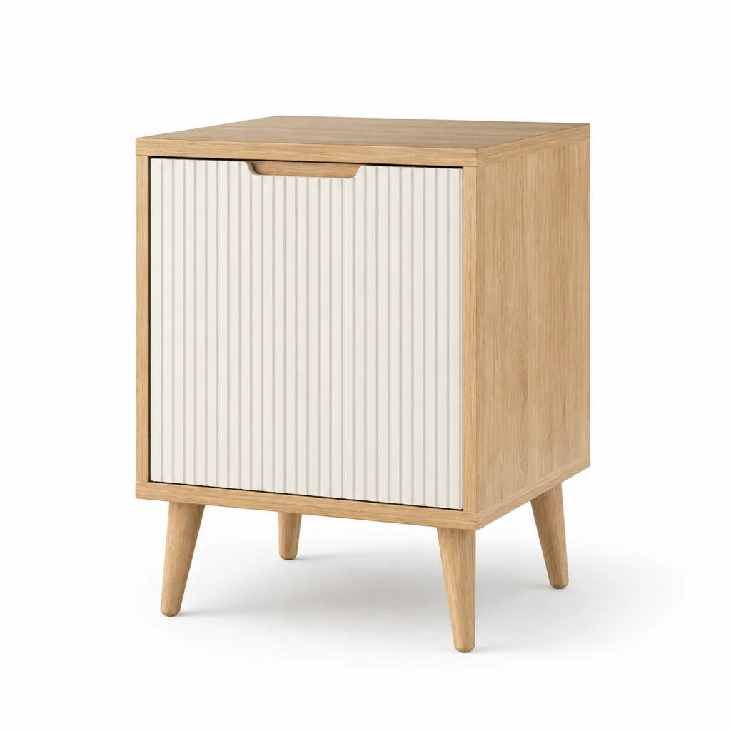 Table de chevet 1 porte en MDF decor chene et blanc 40 x 35 x 60 cm