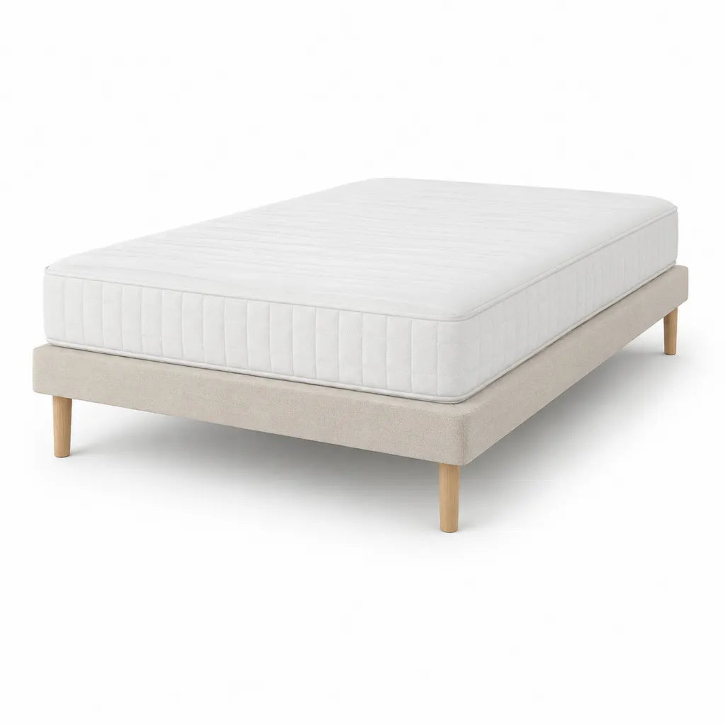 Ensemble lit double avec matelas rectangulaire 160 x 200 cm en polyester beige et blanc