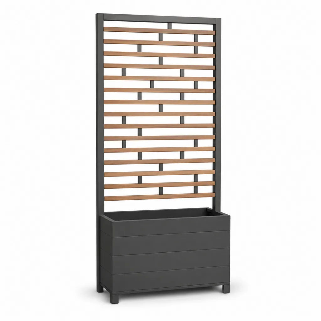 Jardiniere rectangulaire avec treillis 80 x 40 x 180 cm en WPC et acier noir brun