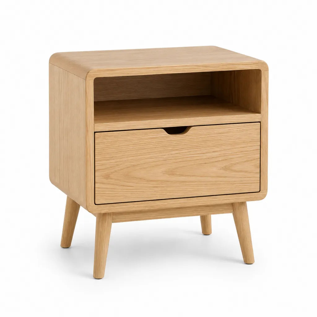 Table de chevet a 1 tiroir en panneaux MDF plaques chene naturel 45 x 40 x 55 cm