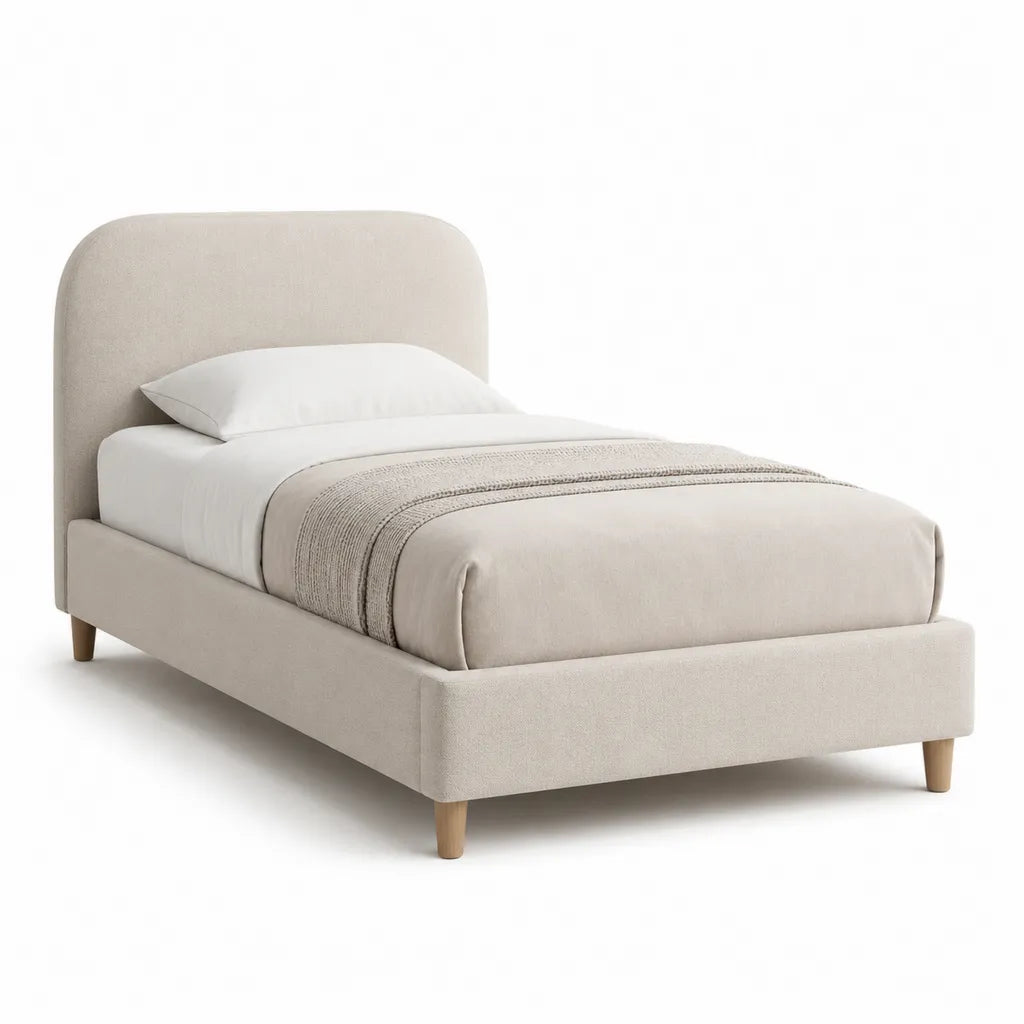 Lit simple 90 x 190 cm avec cadre capitonne en polyester beige