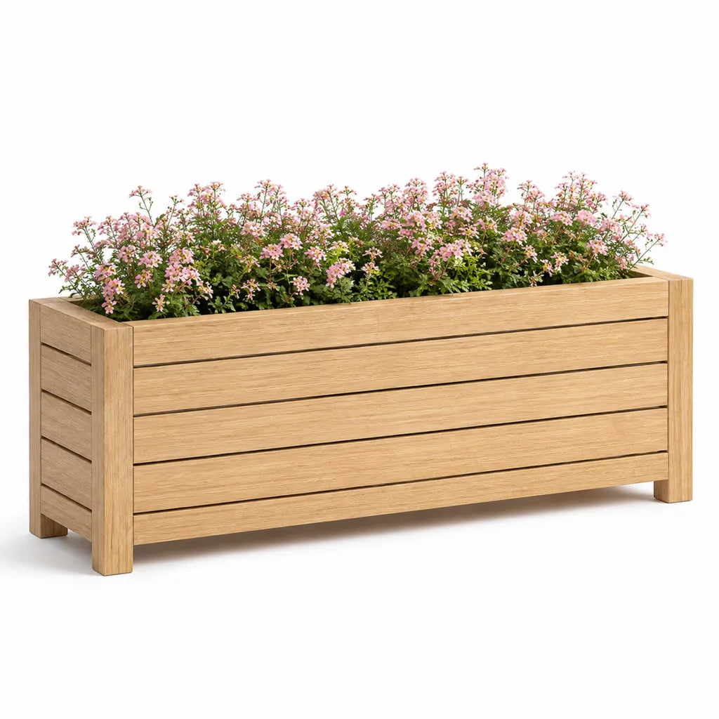 Jardiniere rectangulaire en bois massif d'acacia naturel 120 x 40 x 40 cm