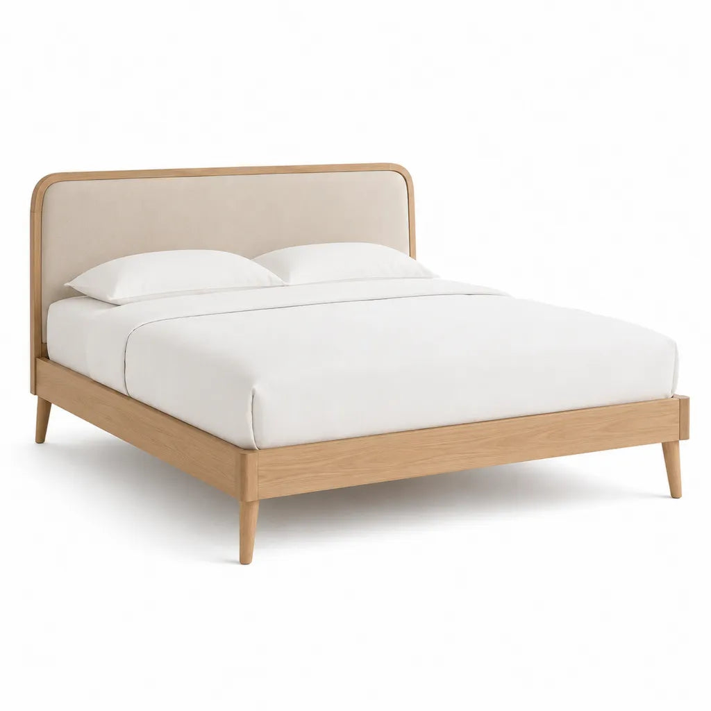 Lit double cadre de lit 160 x 200 cm en MDF plaque chene tete de lit rectangulaire beige