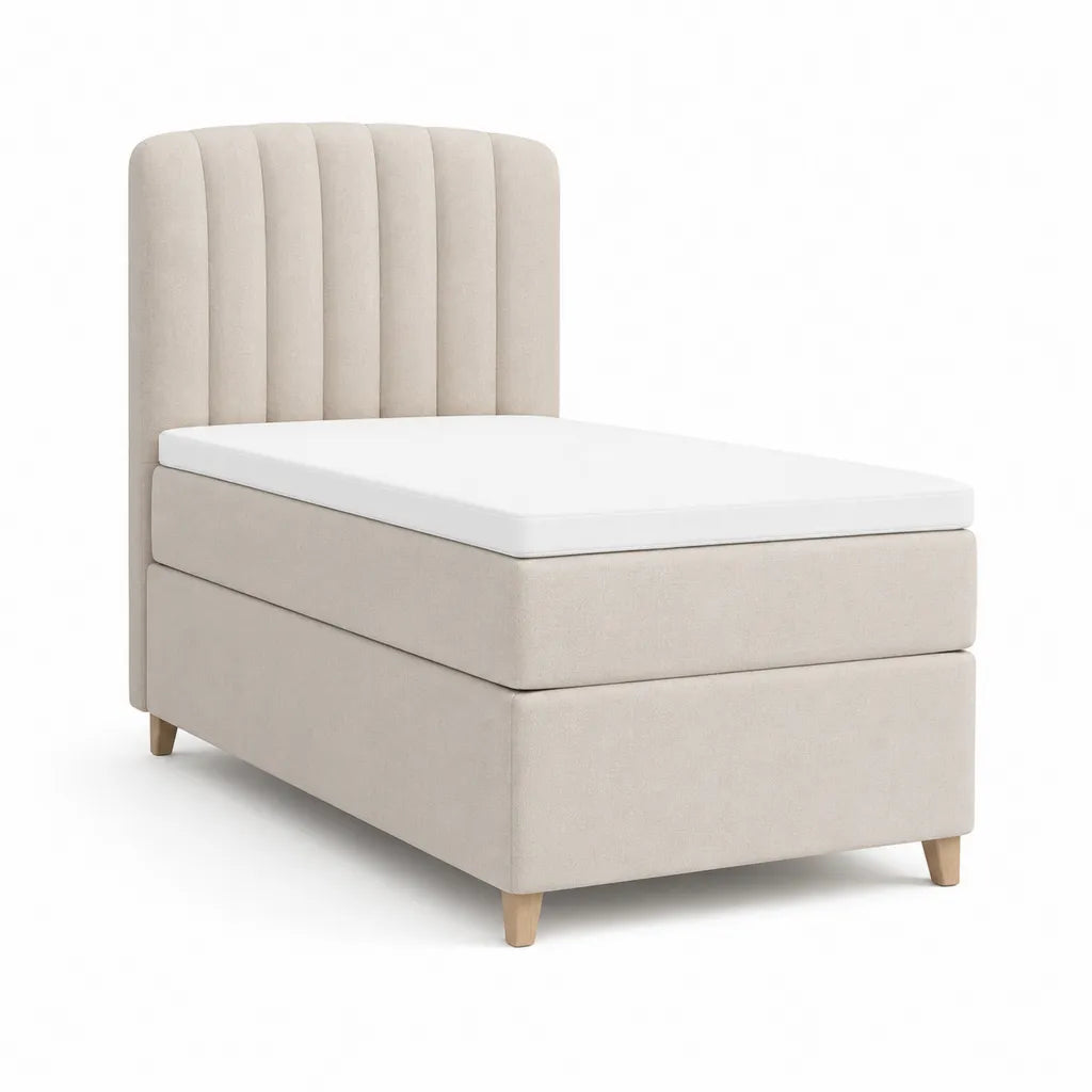 Lit une place capitonne avec matelas 90 x 200 cm en polyester beige rectangulaire