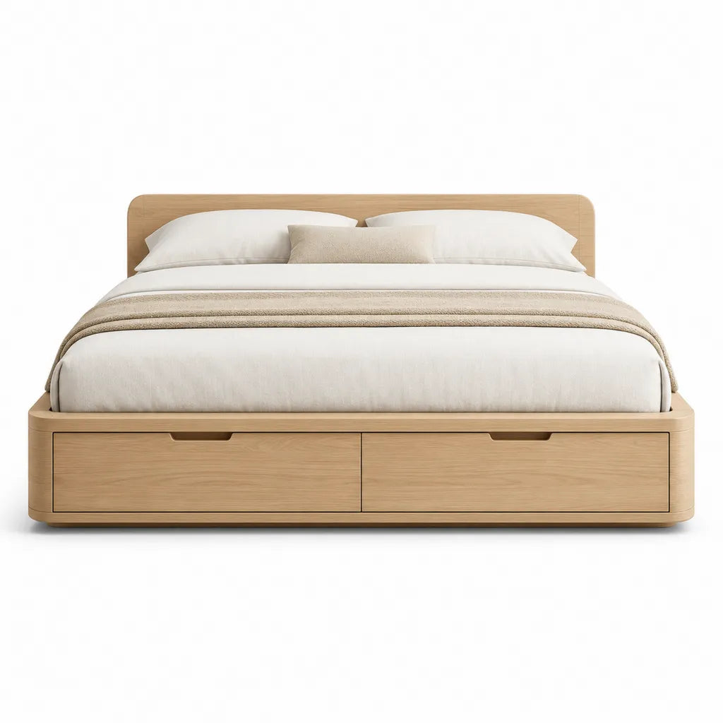 Lit double 160 x 200 cm avec 2 tiroirs en MDF decor chene clair