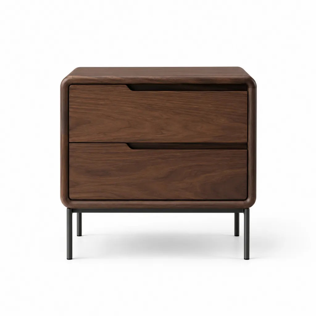 Table de chevet 2 tiroirs en panneaux MDF plaques noyer 60 x 40 x 60 cm marron fonce