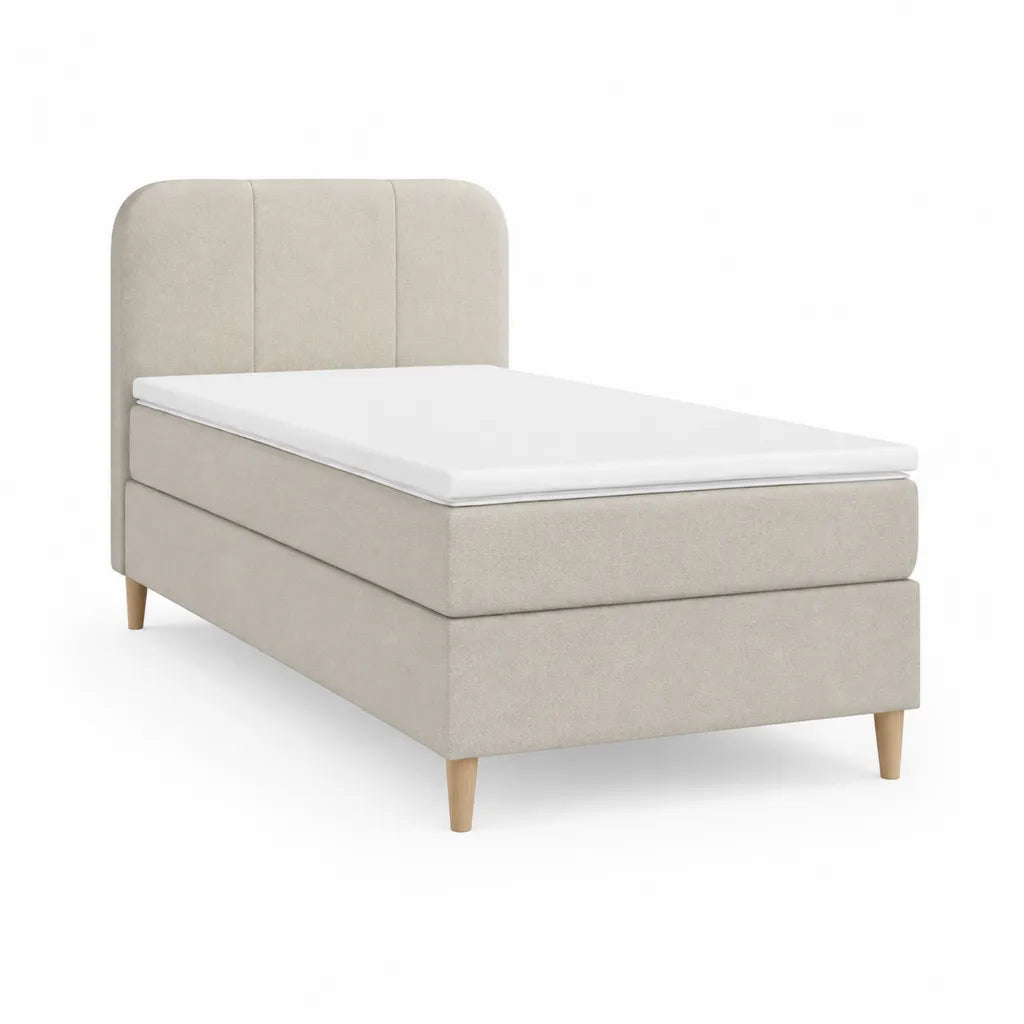 Lit boxspring 1 place 90 x 200 cm avec tete de lit capitonnee en polyester beige