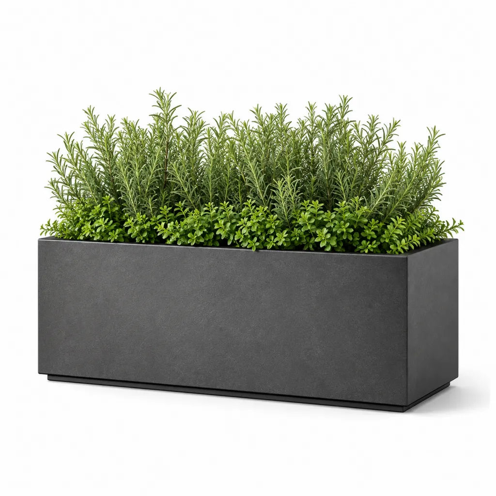 Jardiniere rectangulaire avec plantes artificielles 80 x 30 x 40 cm en polypropylene et polyethylene gris anthracite vert