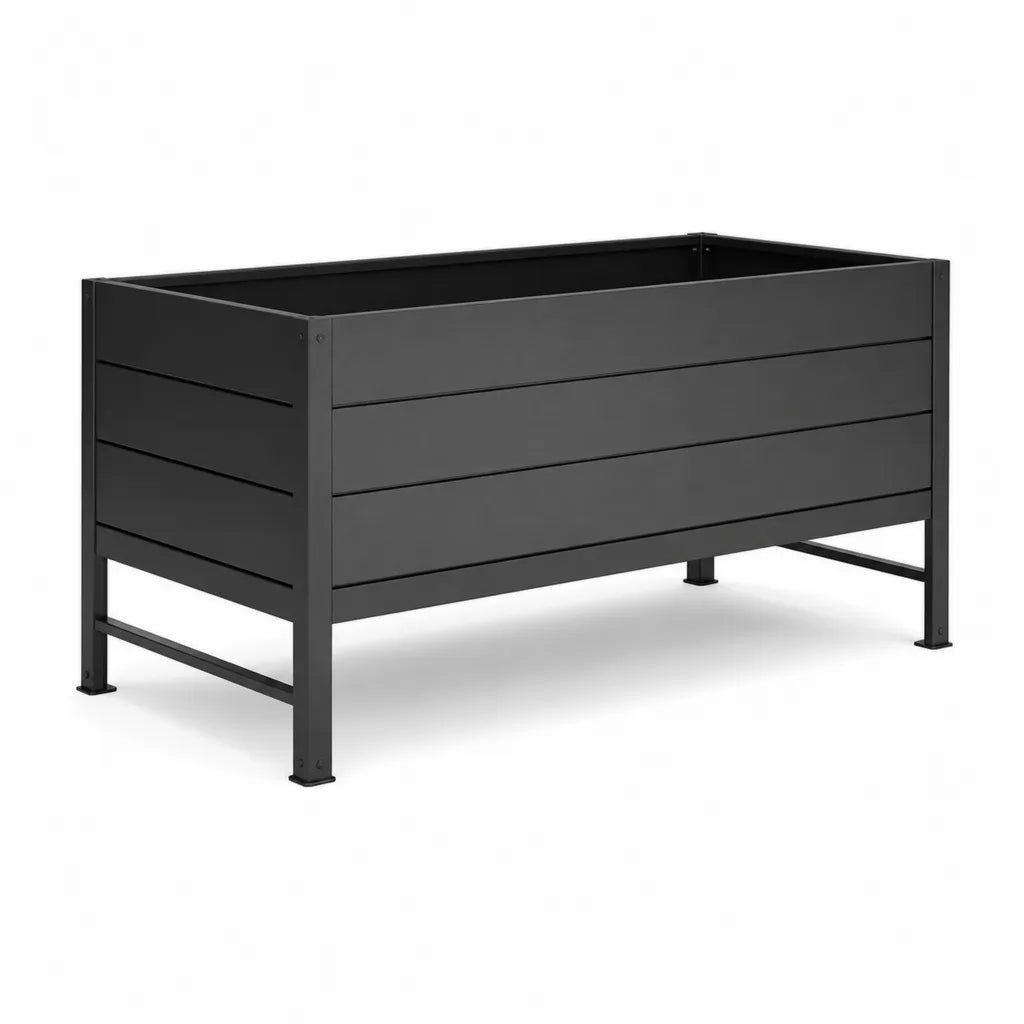 Jardiniere surelevee rectangulaire 120 x 60 x 80 cm en acier galvanise thermolaque noir