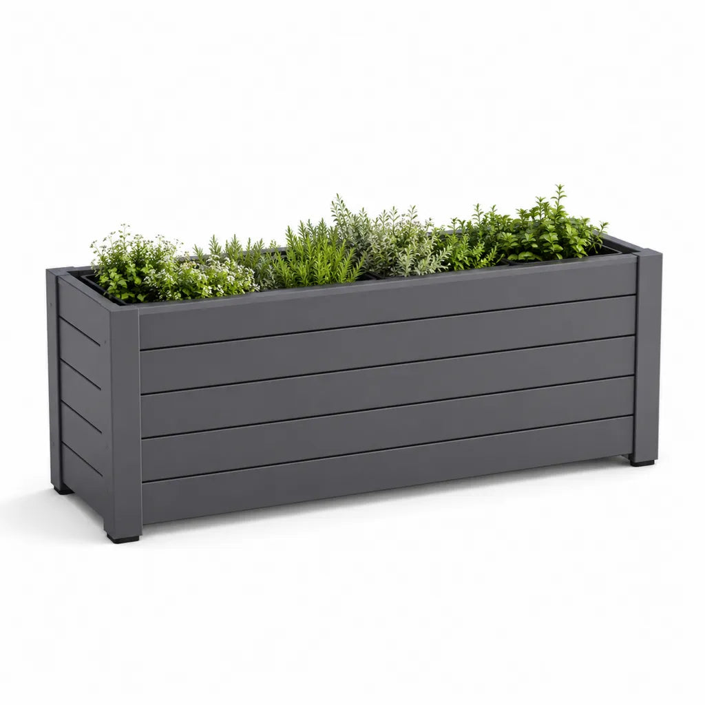 Jardiniere rectangulaire sur pieds 120 x 40 x 45 cm en pin massif gris anthracite